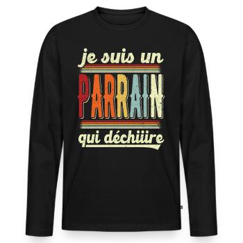 Je Suis Un Parrain Qui Déchiiire - T-shirt manches longues Premium bio Homme - noir - Devant - Nico (187cm)