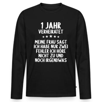 1 Jahr verheiratet lustig 1. Hochzeitstag - Männer Premium Bio Langarmshirt - Schwarz - Vorne - Nico (187cm)