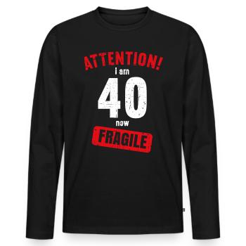 Attention J’ai maintenant 40 ans Fragile 40 ans - T-shirt manches longues Premium bio Homme - noir - Devant - Nico (187cm)
