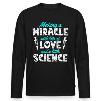Maman FIV faire un miracle avec amour et science - T-shirt manches longues Premium bio Homme - noir - Devant - Nico (187cm)