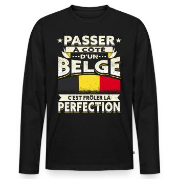 Belgique Drapeau Belge - T-shirt manches longues Premium bio Homme - noir - Devant - Nico (187cm)