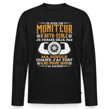 Moniteur De Conduite Moniteur D'Auto-École - T-shirt manches longues Premium bio Homme - noir - Devant - Nico (187cm)