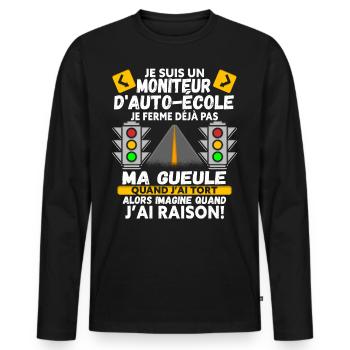 Moniteur De Conduite Moniteur D'Auto-École - T-shirt manches longues Premium bio Homme - noir - Devant - Nico (187cm)