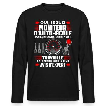 Moniteur De Conduite Moniteur D'Auto-École - T-shirt manches longues Premium bio Homme - noir - Devant - Nico (187cm)