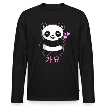 K-Pop Music Panda with Finger Heart Symbol - Men's Premium Organic Long Sleeve Shirt - black - Front - Nico (187cm)