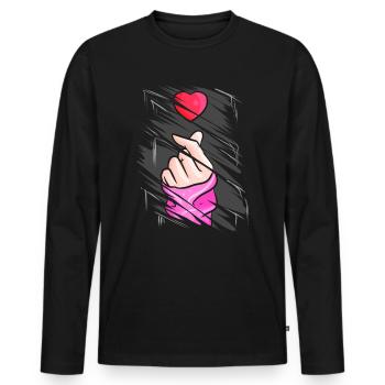 K-Pop Music Finger Heart Symbol Torn Design - Men's Premium Organic Long Sleeve Shirt - black - Front - Nico (187cm)