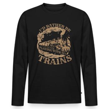 I'd Rather be Playing with my Trains & Lokomotive - Men's Premium Organic Long Sleeve Shirt - black - Front - Nico (187cm)