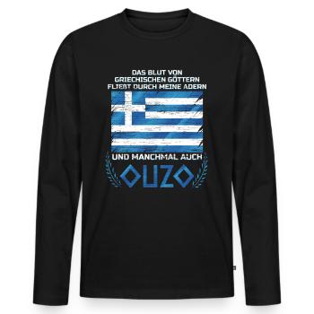 Blood of Greek Gods & Ouzo in Veins - Men's Premium Organic Long Sleeve Shirt - black - Front - Nico (187cm)