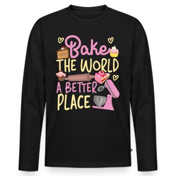 Bake Baking Beater Bake The World - Men's Premium Organic Long Sleeve Shirt - black - Front - Nico (187cm)