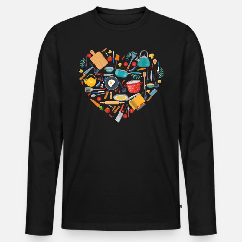 Cooking Cook Heart Tools Kitchen - Männer Premium Bio Langarmshirt - Schwarz