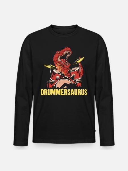 Drummer Drum Set Dinosaur T-Rex - Men's Premium Organic Long Sleeve Shirt - black