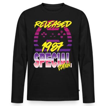 Released 1987 Special Edition - Männer Premium Bio Langarmshirt - Schwarz - Vorne - Nico (187cm)