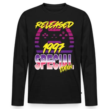 Released 1997 Special Edition - Männer Premium Bio Langarmshirt - Schwarz - Vorne - Nico (187cm)