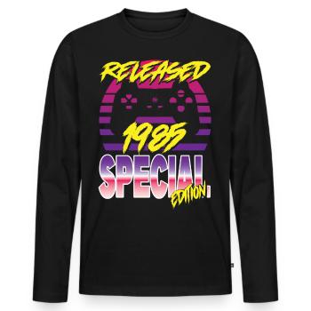 Released 1985 Special Edition - Männer Premium Bio Langarmshirt - Schwarz - Vorne - Nico (187cm)