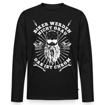 BIKER WERDEN NICHT GRAU DAS IST CHROM - Männer Premium Bio Langarmshirt - Schwarz - Vorne - Nico (187cm)