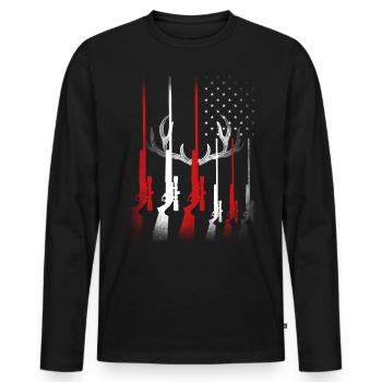 Buck Deer Hunting Hunter Usa - Männer Premium Bio Langarmshirt - Schwarz - Vorne - Nico (187cm)