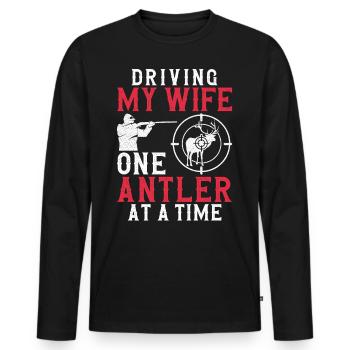Buck Deer Hunting Hunter Wife - Männer Premium Bio Langarmshirt - Schwarz - Vorne - Nico (187cm)