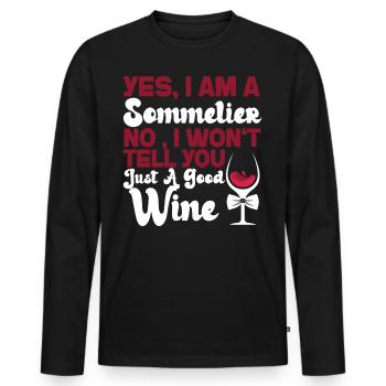 Dégustation de vin de sommelier - T-shirt manches longues Premium bio Homme - noir - Devant - Nico (187cm)