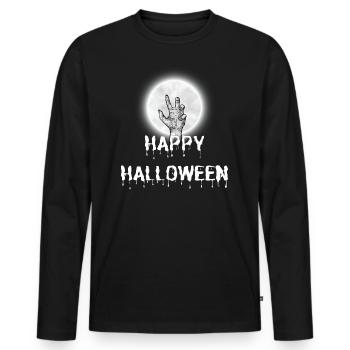 Happy Halloween Hand Zombie Gruselig Vampir Blut - Männer Premium Bio Langarmshirt - Schwarz - Vorne - Nico (187cm)