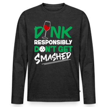 Pickleball Pun Wine Dink - T-shirt manches longues Premium bio Homme - anthracite chiné - Devant - Nico (187cm)