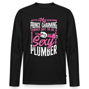 Plumbing Plumber My Prince - Men's Premium Organic Long Sleeve Shirt - black - Front - Nico (187cm)