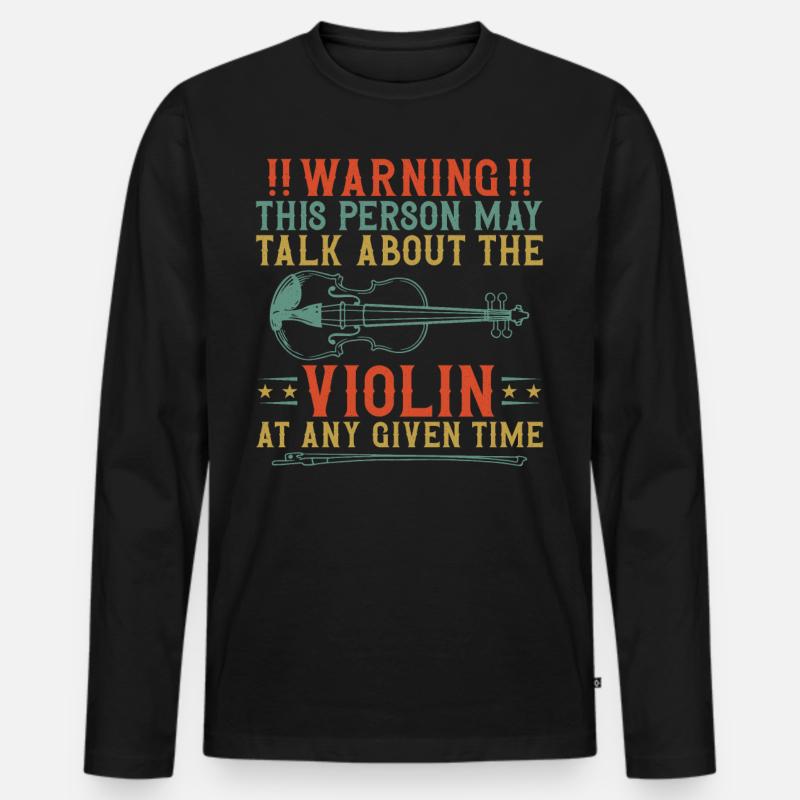 Violin Violinist Warning This - Männer Premium Bio Langarmshirt - Schwarz