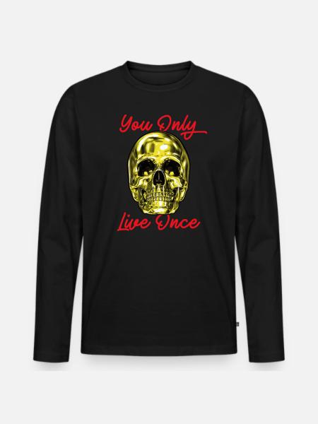Skull You Only Live Once YOLO Gold - Men's Premium Organic Long Sleeve Shirt - black
