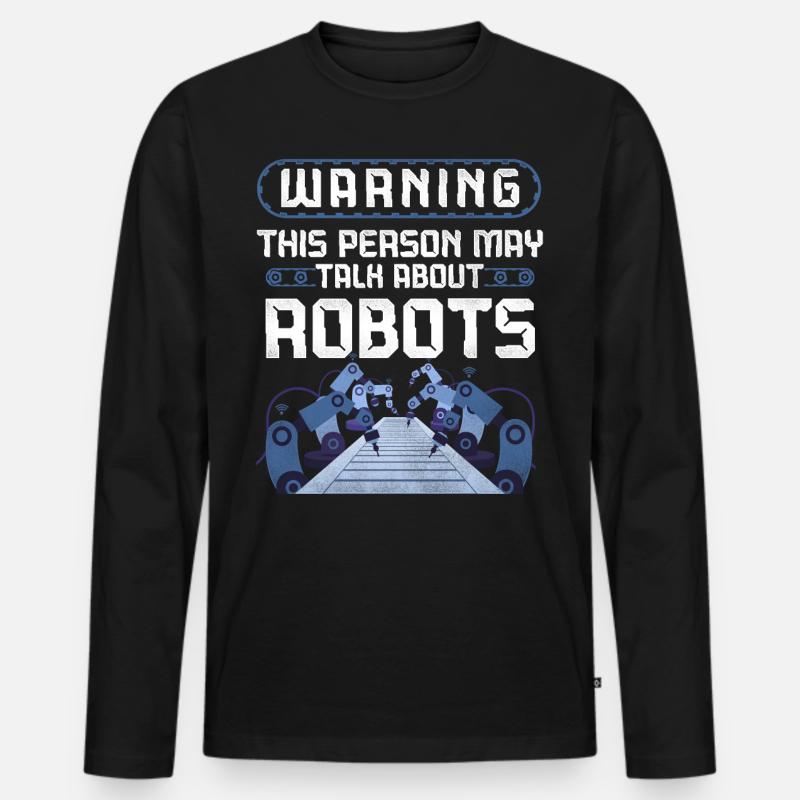 Robot Robotics Engineer Warning - Männer Premium Bio Langarmshirt - Schwarz