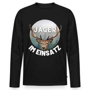 Jagd - Jäger - Jägerin - jagen - Hirsch - Männer Premium Bio Langarmshirt - Schwarz - Vorne - Nico (187cm)