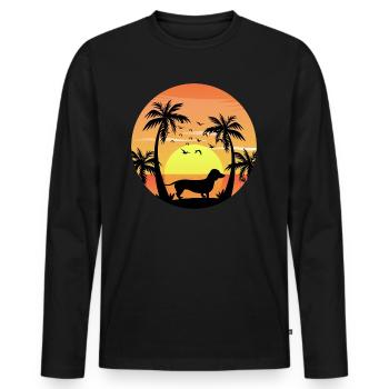 Teckel Propriétaire Plage Coucher de Soleil Palmiers - T-shirt manches longues Premium bio Homme - noir - Devant - Nico (187cm)