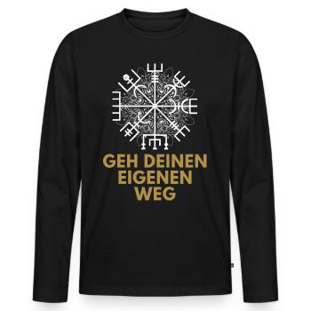 Wegweiser RUNEN VEGVISIR - Männer Premium Bio Langarmshirt - Schwarz - Vorne - Nico (187cm)