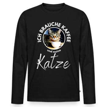 Katze Katzen Kaffee - Männer Premium Bio Langarmshirt - Schwarz - Vorne - Nico (187cm)