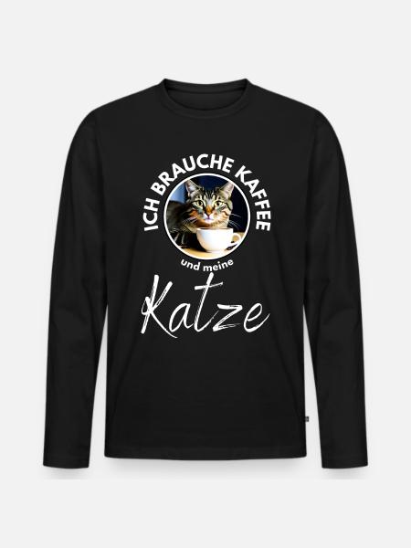 Katze Katzen Kaffee - Männer Premium Bio Langarmshirt - Schwarz