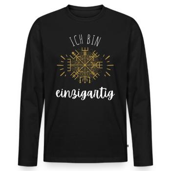 Wegweiser MOTIVATION - VEGVISIR - Männer Premium Bio Langarmshirt - Schwarz - Vorne - Nico (187cm)