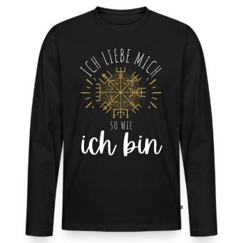 Wegweiser MOTIVATION - VEGVISIR - Männer Premium Bio Langarmshirt - Schwarz - Vorne - Nico (187cm)
