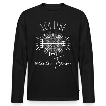 Wegweiser MOTIVATION - VEGVISIR - Männer Premium Bio Langarmshirt - Schwarz - Vorne - Nico (187cm)