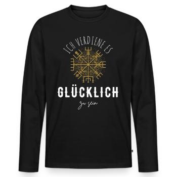 Wegweiser MOTIVATION - VEGVISIR - Männer Premium Bio Langarmshirt - Schwarz - Vorne - Nico (187cm)