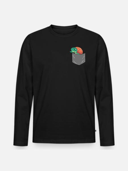 Sea Turtle Tortoise Pocket - Men's Premium Organic Long Sleeve Shirt - black
