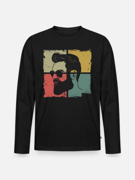 Beard Lover Bearded Man Retro - Men's Premium Organic Long Sleeve Shirt - black