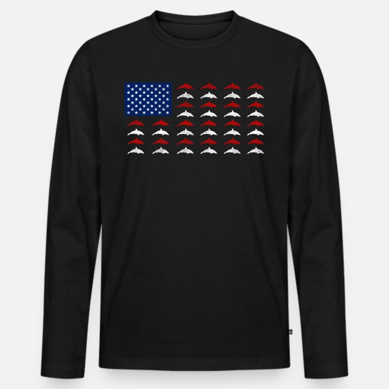 Dolphin American Flag - Männer Premium Bio Langarmshirt - Schwarz