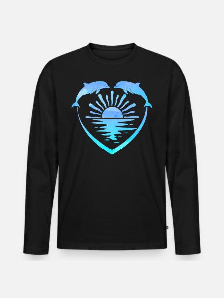 Dolphin Heart Sunset - Men's Premium Organic Long Sleeve Shirt - black