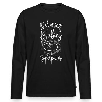 LD Labour And Delivery Nurse - Men's Premium Organic Long Sleeve Shirt - black - Front - Nico (187cm)