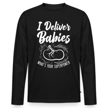 LD Labour And Delivery Nurse - Men's Premium Organic Long Sleeve Shirt - black - Front - Nico (187cm)