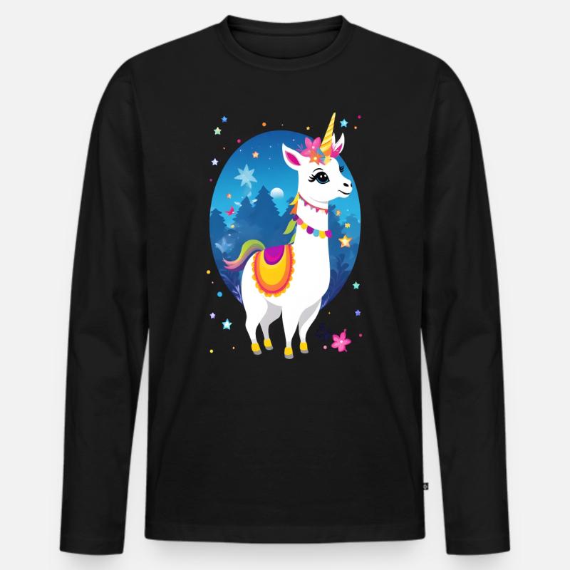 Lama Einhorn - Männer Premium Bio Langarmshirt - Schwarz