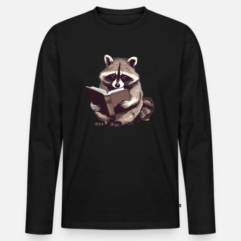 Lesender Waschbär mit Buch - Männer Premium Bio Langarmshirt - Schwarz