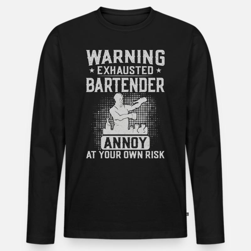Bartender Mixologist Warning - Männer Premium Bio Langarmshirt - Schwarz