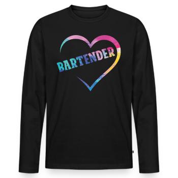 Barman Mixologue Coeur - T-shirt manches longues Premium bio Homme - noir - Devant - Nico (187cm)