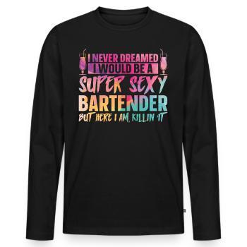 Bartender Mixologist I Never - Men's Premium Organic Long Sleeve Shirt - black - Front - Nico (187cm)
