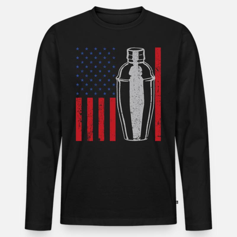 Bartender Mixologist American Flag - Männer Premium Bio Langarmshirt - Schwarz