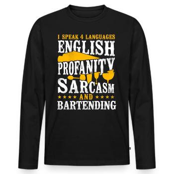 Barman Mixologue I Speak 4 - T-shirt manches longues Premium bio Homme - noir - Devant - Nico (187cm)